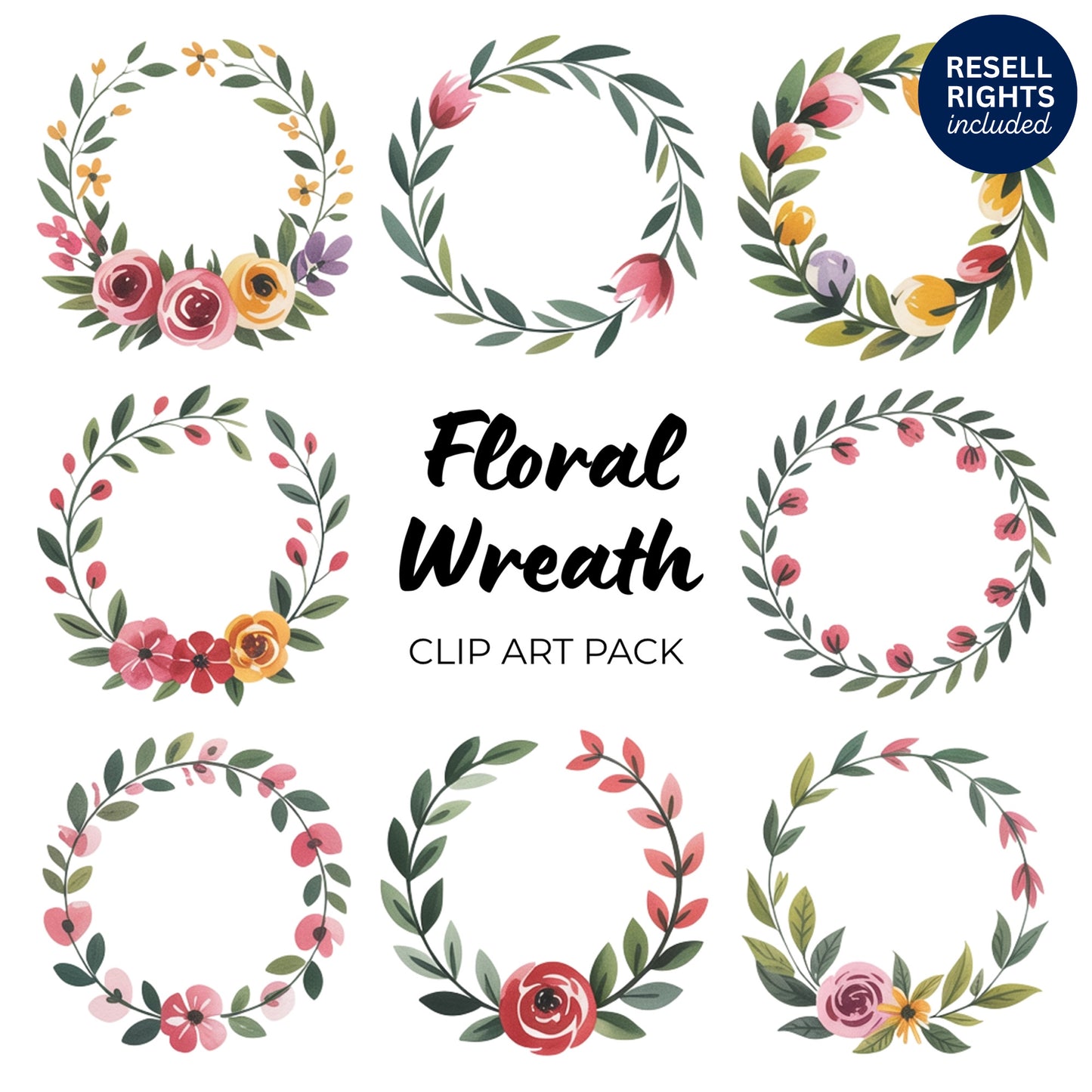 Floral Wreath Clipart Pack | Resell Rights Included