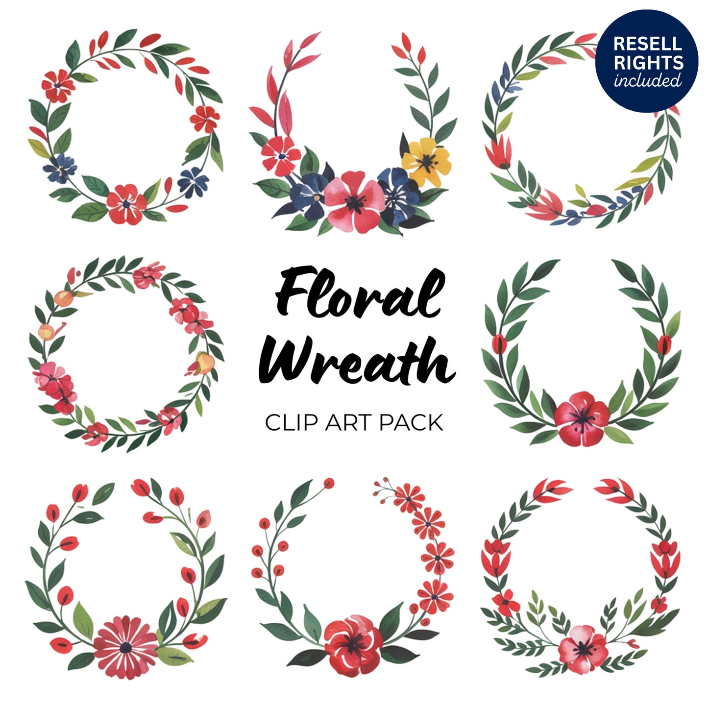 Floral Wreath Clipart Pack | Resell Rights Included