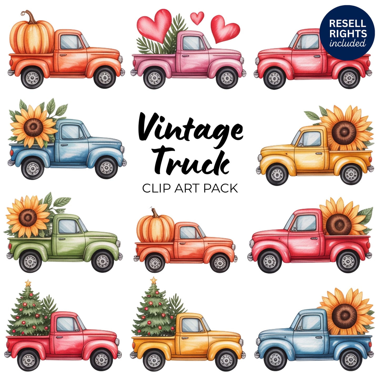 Vintage Truck Clipart Pack | Resell Rights Included