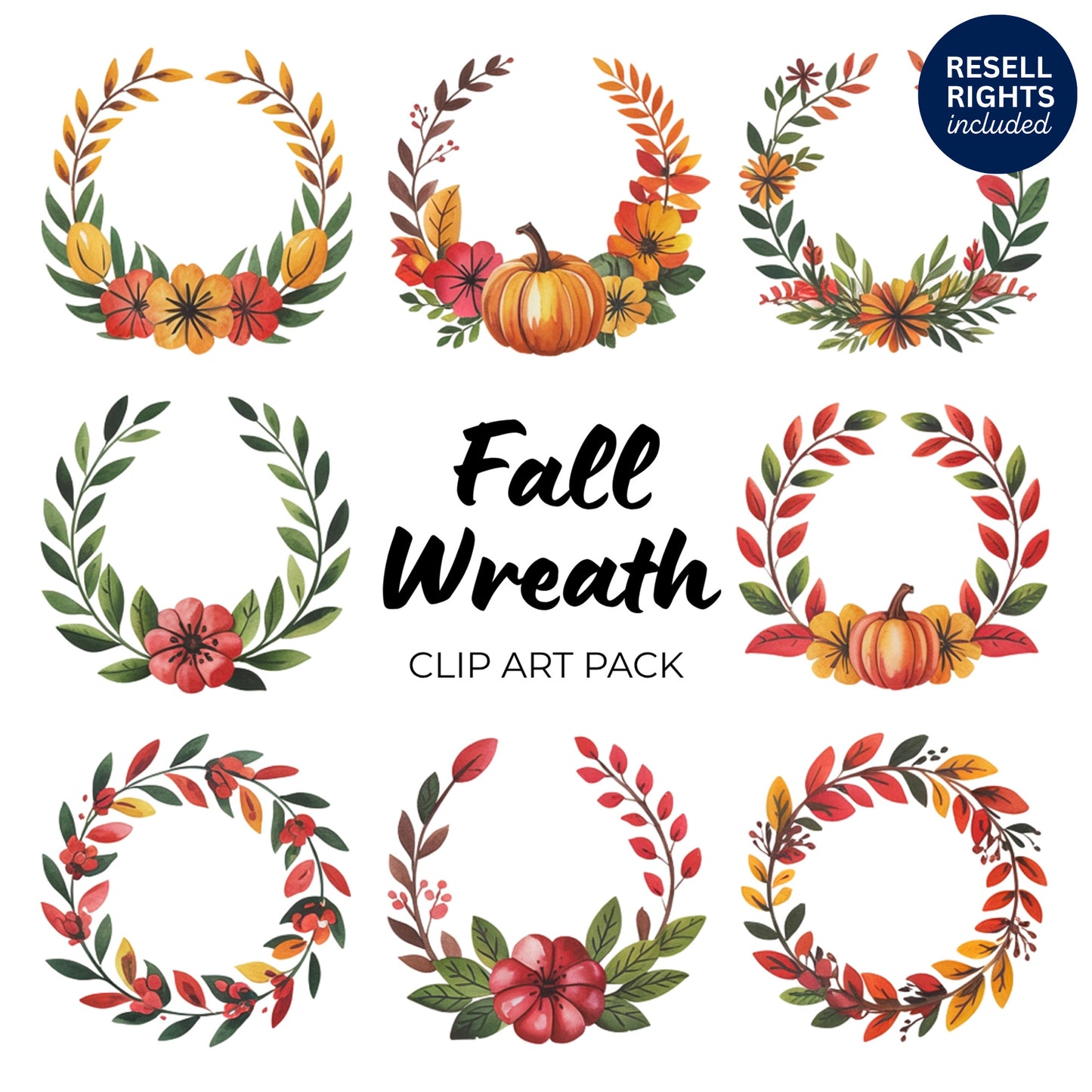 Fall Wreath Clipart Pack | Resell Rights Included