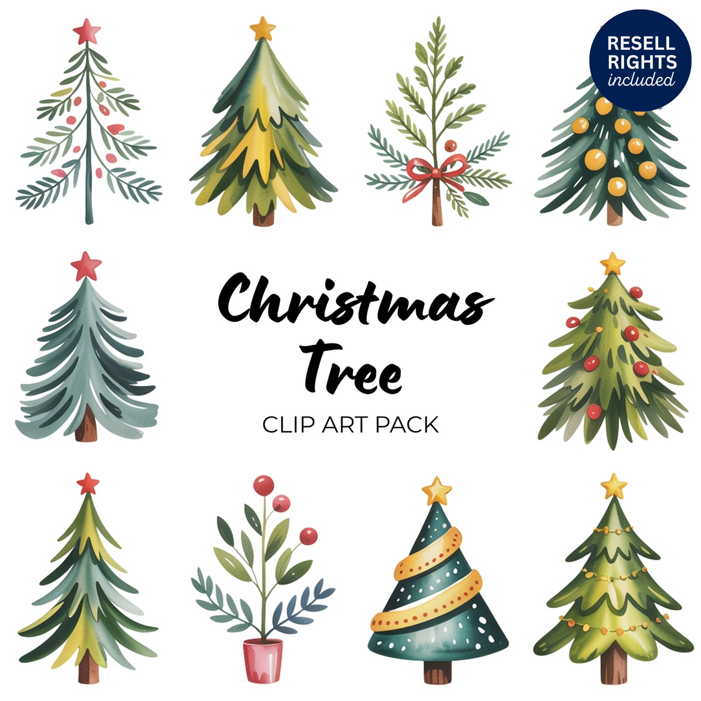 Christmas Tree Clipart Pack | Resell Rights Included