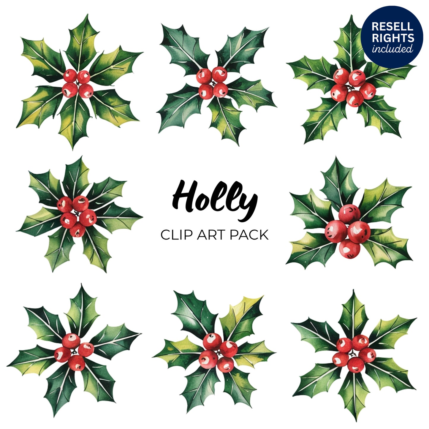 Holly Clipart Pack | Resell Rights Included