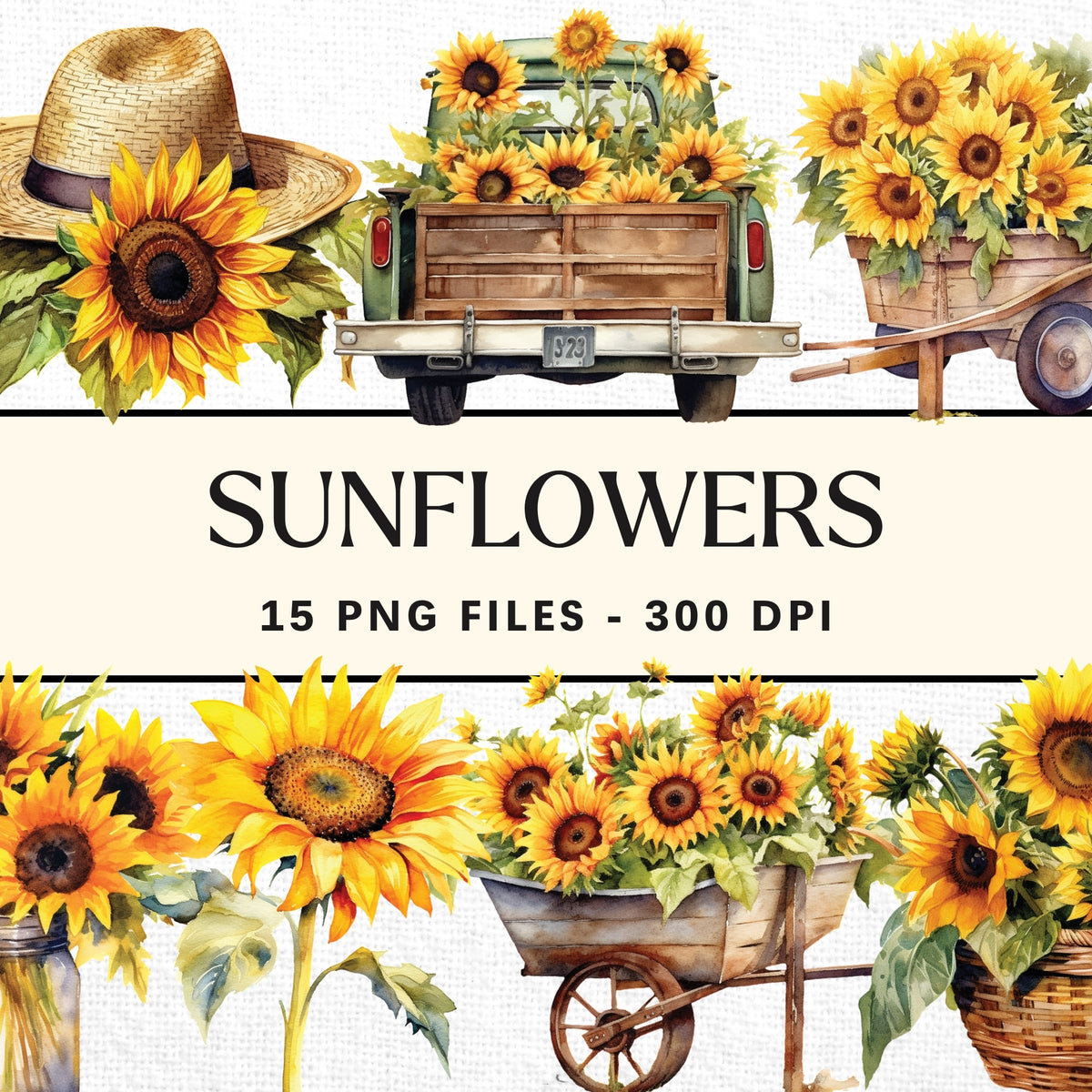 Sunflower Watercolor Clipart Pack