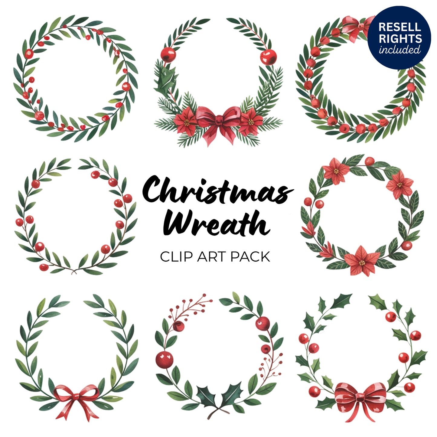 Christmas Wreath Clipart Pack | Resell Rights Included