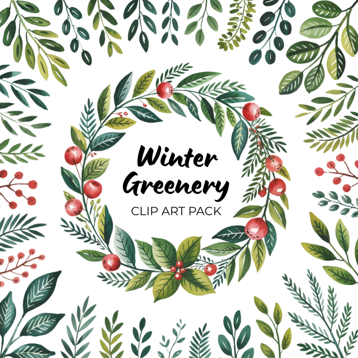 Winter Greenery Clipart Pack