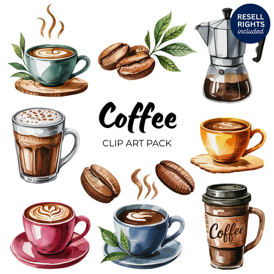 Coffee Clipart Pack | Resell Rights Included