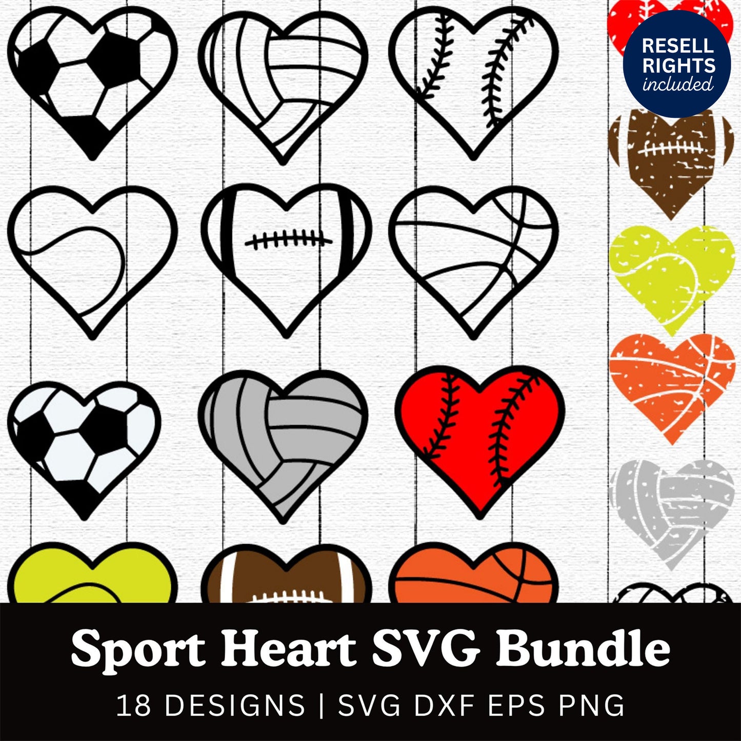 Sport Heart SVG Bundle | Resell Rights Included