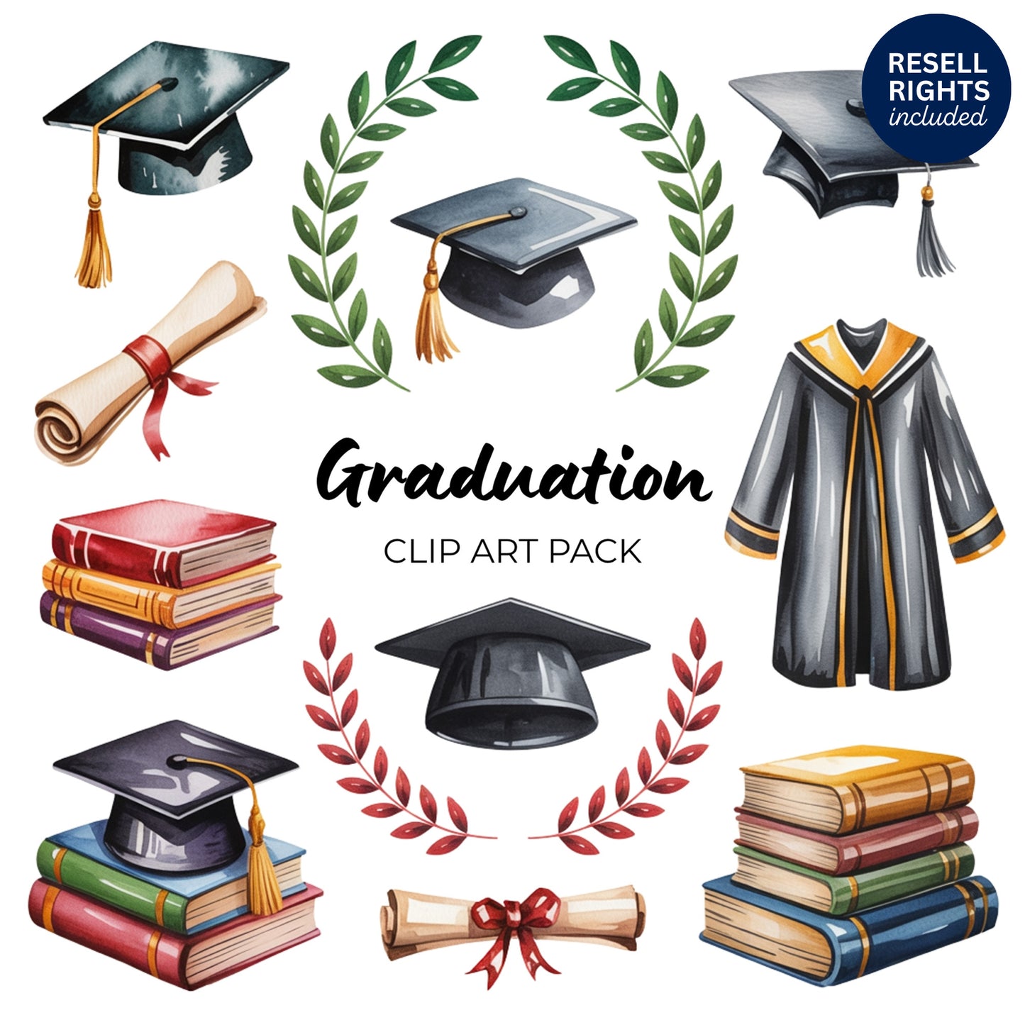 Graduation Clipart Pack | Resell Rights Included