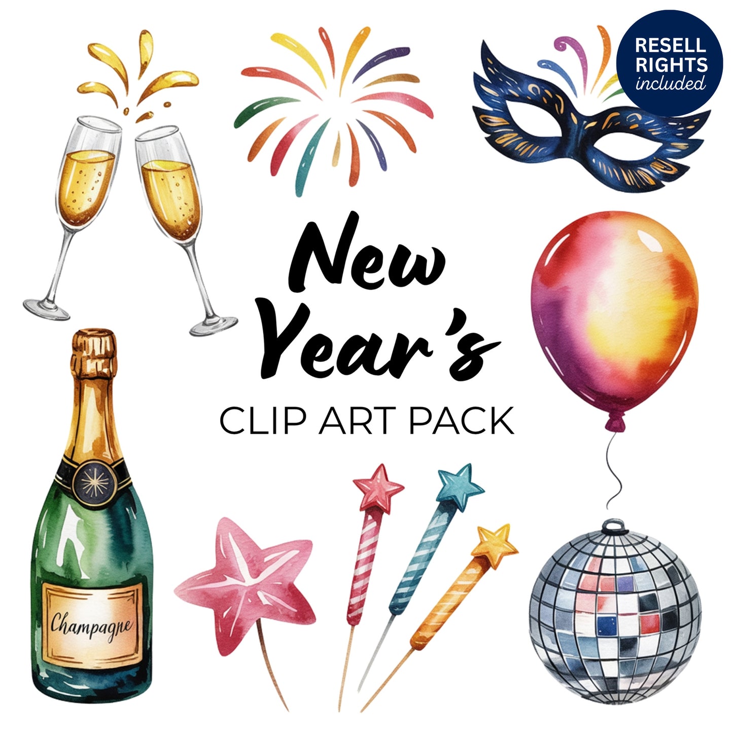 New Years Clipart Pack | Resell Rights Included