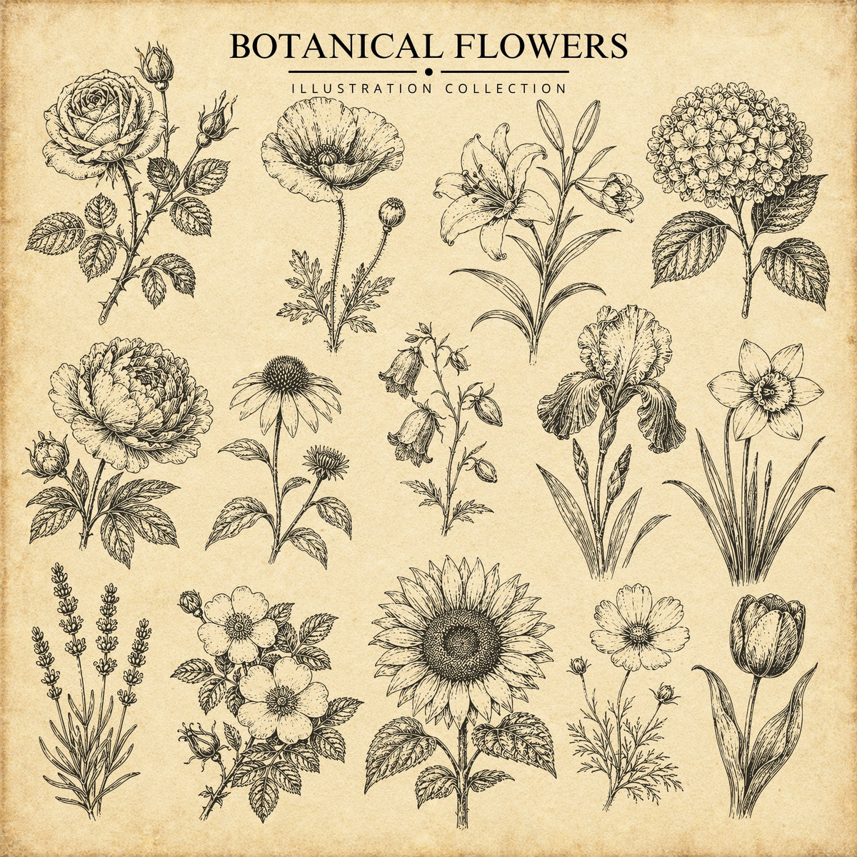 Botanical Flowers Illustration Collection