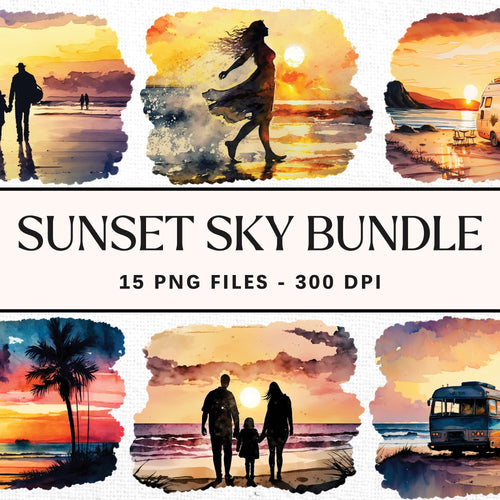 Sunset Sky Watercolor Clipart Pack