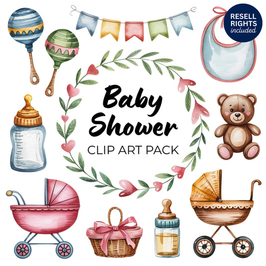 Baby Shower Clipart Pack | Resell Rights Included