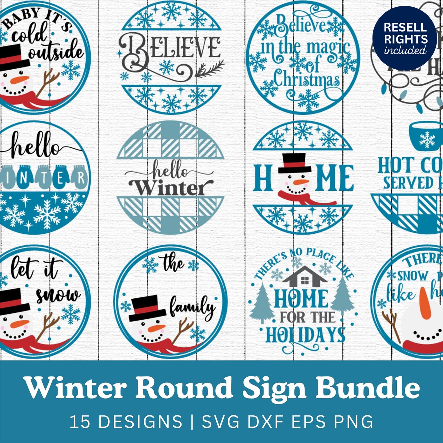 Christmas Winter Round Sign SVG Bundle | Resell Rights Included