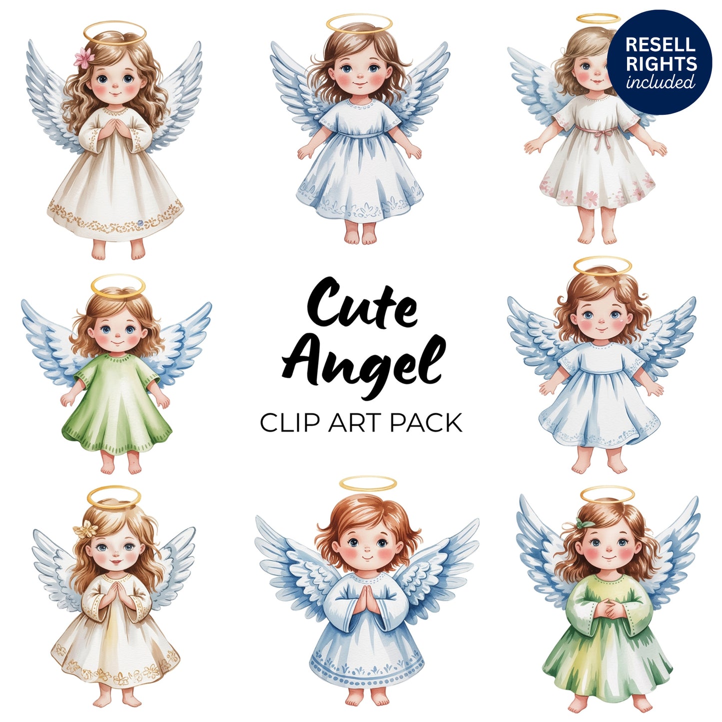 Cute Angel Clipart Pack | Resell Rights Included