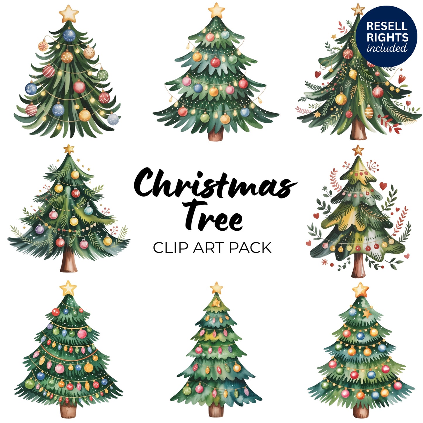 Christmas Tree Clipart Pack | Resell Rights Included