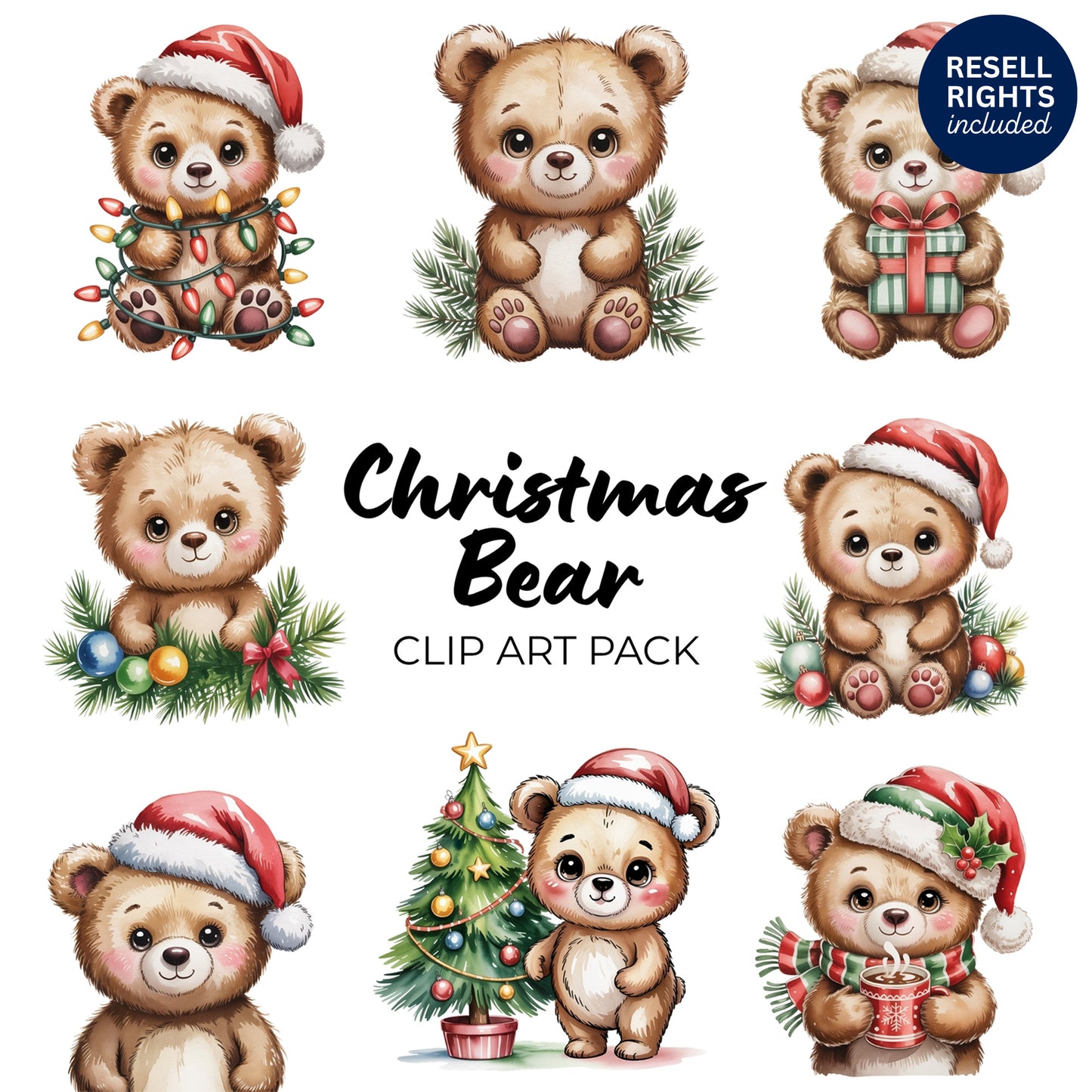 Christmas Bear Clipart Pack | Resell Rights Included