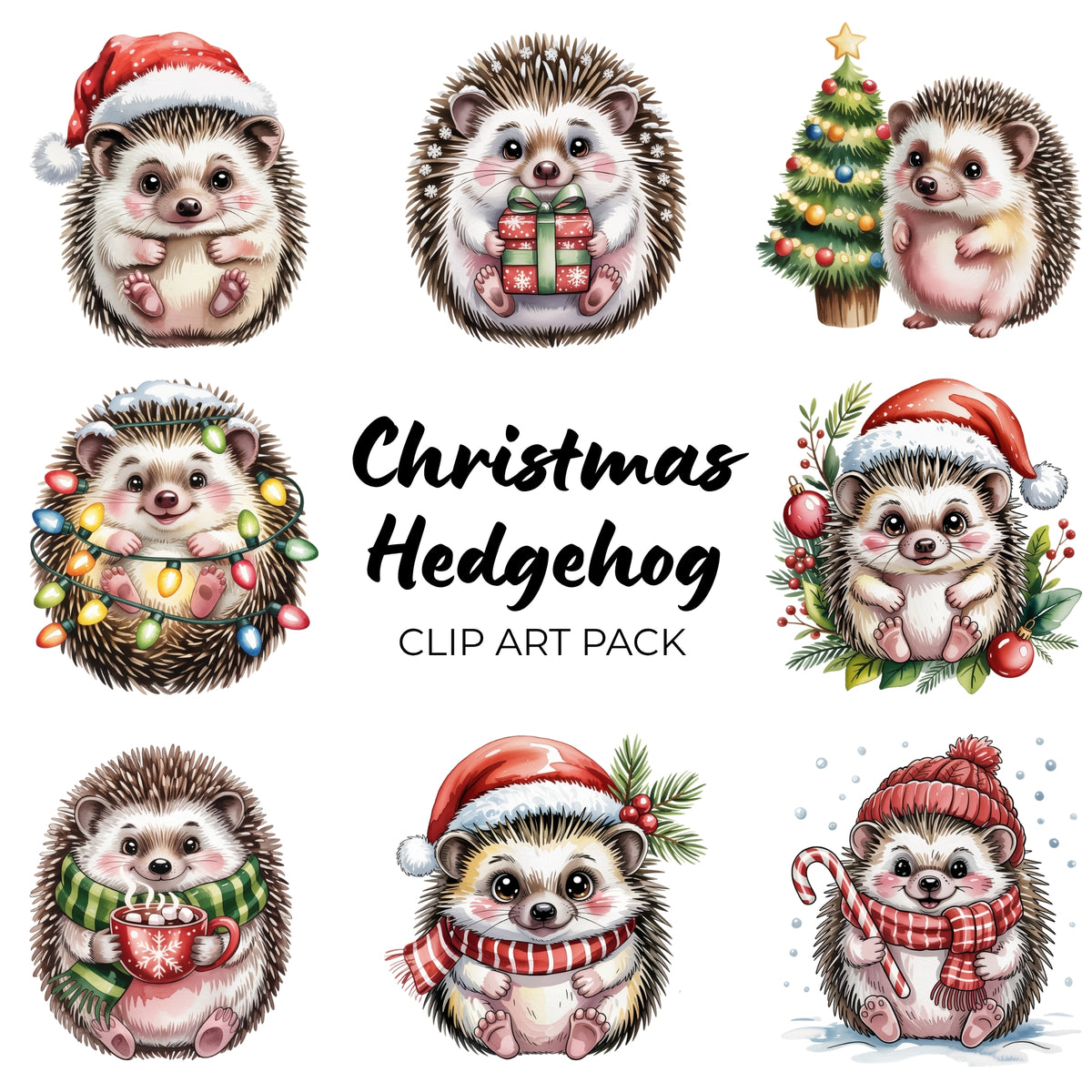 Christmas Hedgehog Clipart Pack