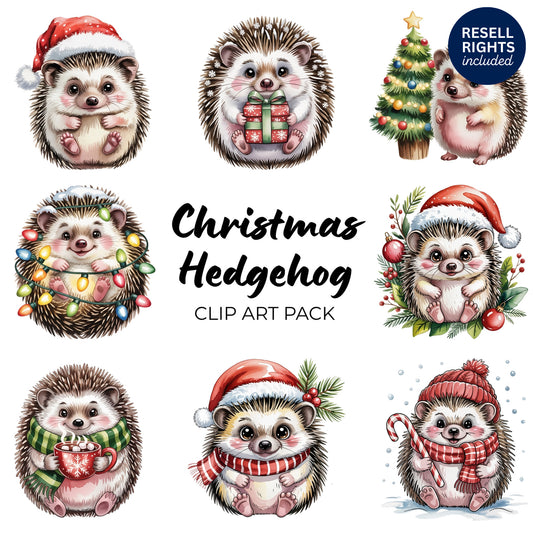 Christmas Hedgehog Clipart Pack | Resell Rights Included