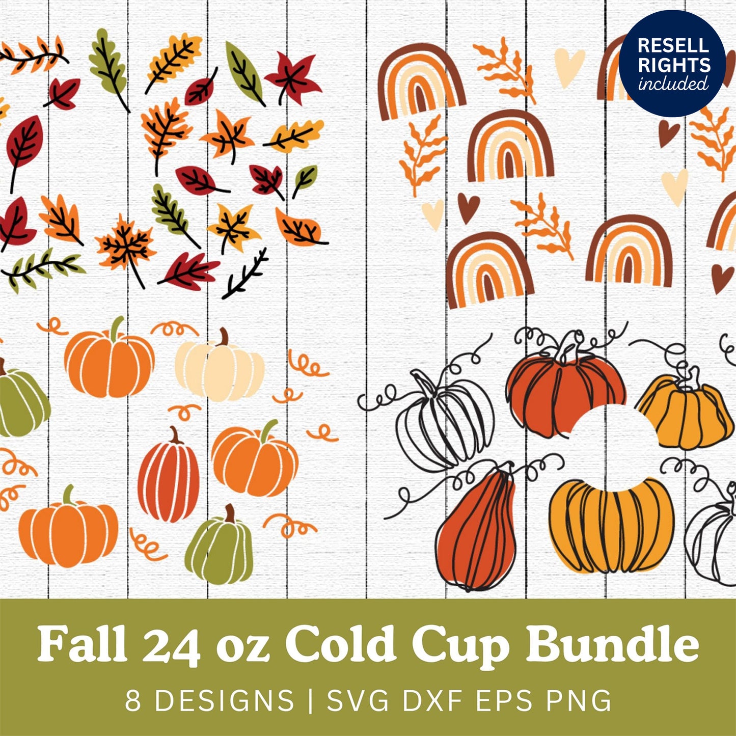 Fall 24oz Cold Cup Wrap SVG Bundle | Resell Rights Included