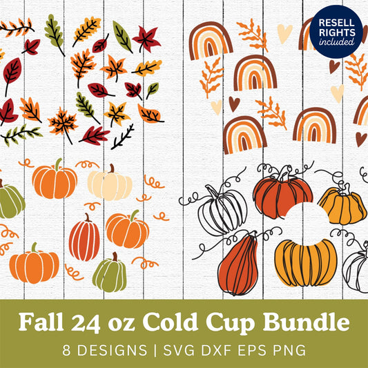 Fall 24oz Cold Cup Wrap SVG Bundle | Resell Rights Included