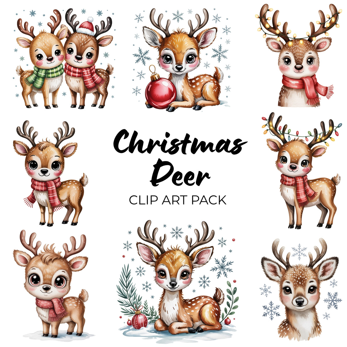Christmas Deer Clipart Pack