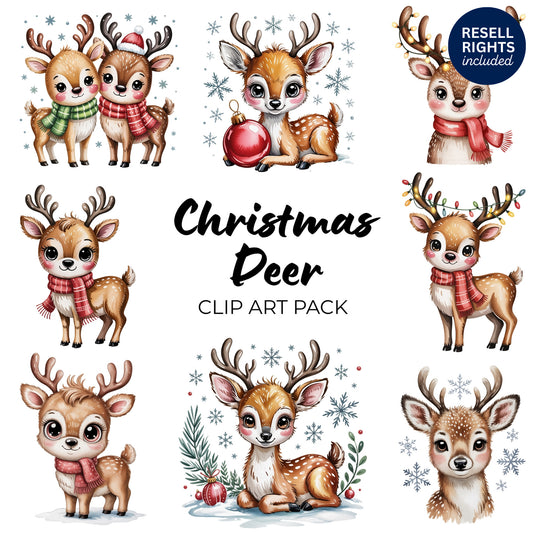 Christmas Deer Clipart Pack | Resell Rights Included