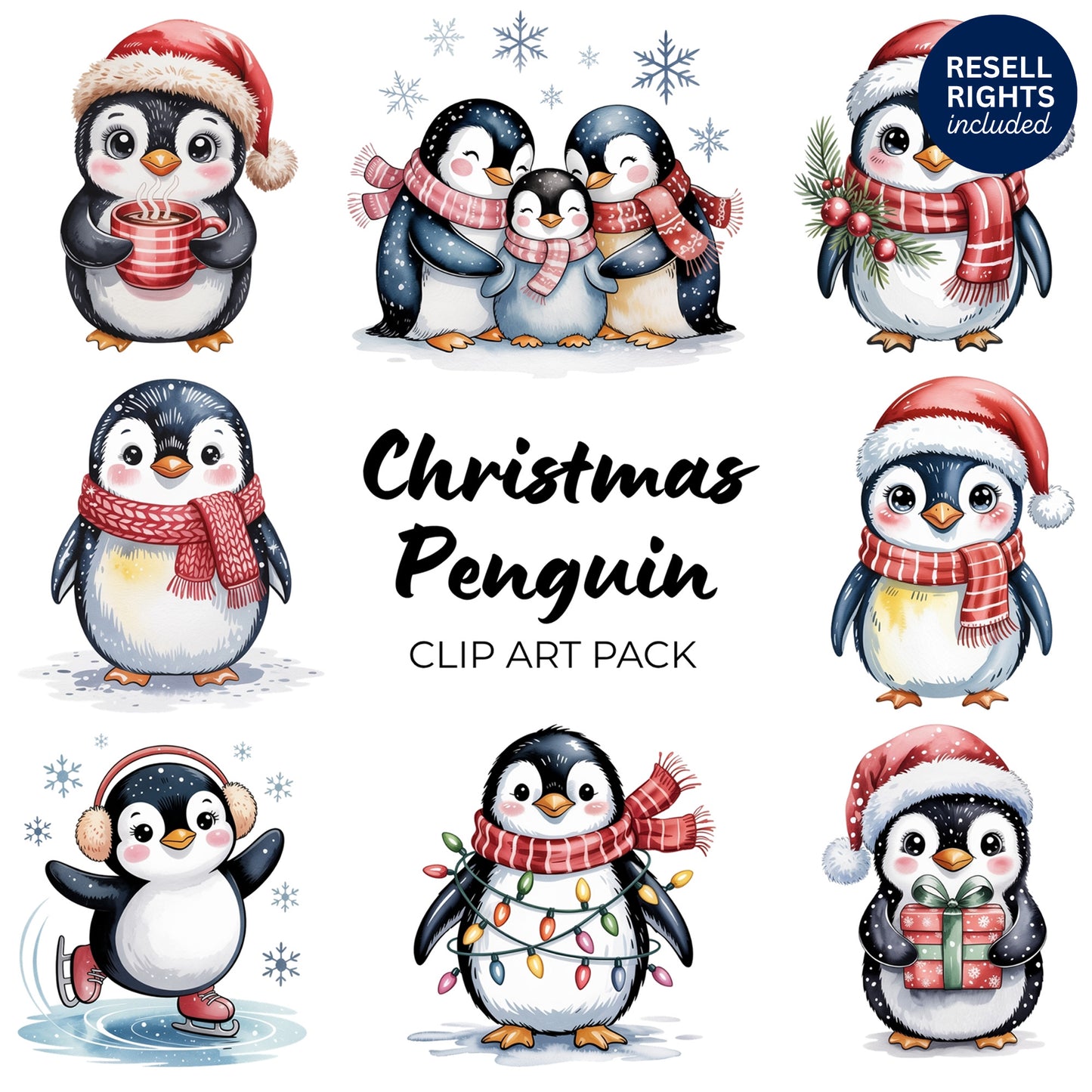 Christmas Penguin Clipart Pack | Resell Rights Included