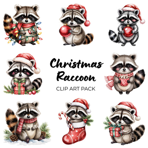 Christmas Raccoon Clipart Pack