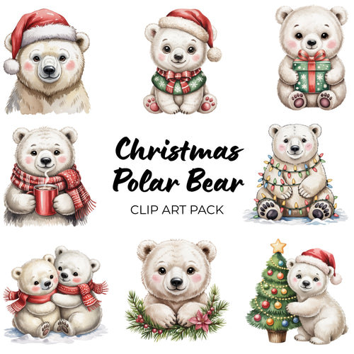 Christmas Polar Bear Clipart Pack