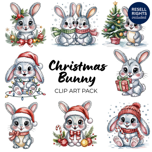 Christmas Bunny Clipart Pack | Resell Rights Included