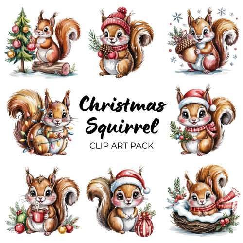 Christmas Squirrel Clipart Pack