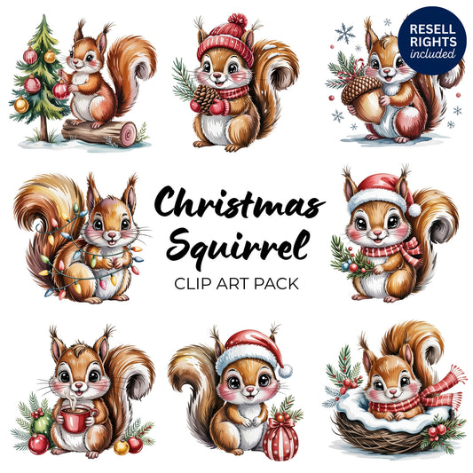 Christmas Squirrel Clipart Pack | Resell Rights Included