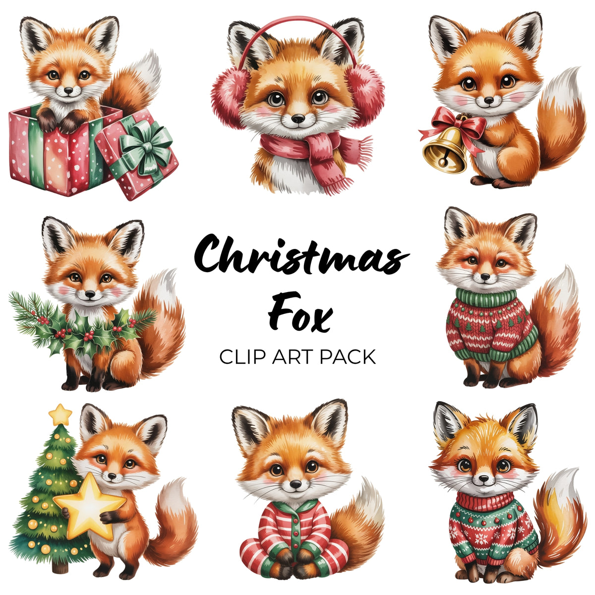Christmas Fox Clipart Pack