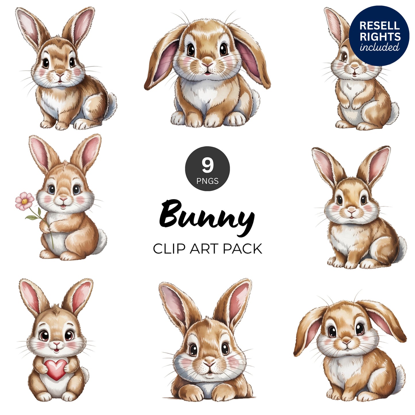 Bunny Clipart Pack | Resell Rights Included