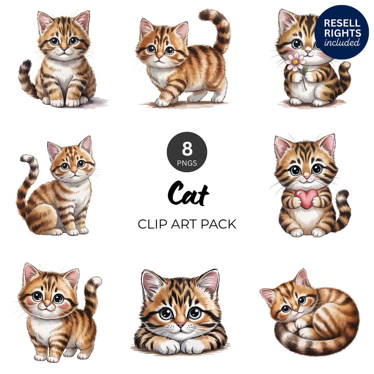 Cat Clipart Pack | Resell Rights Included