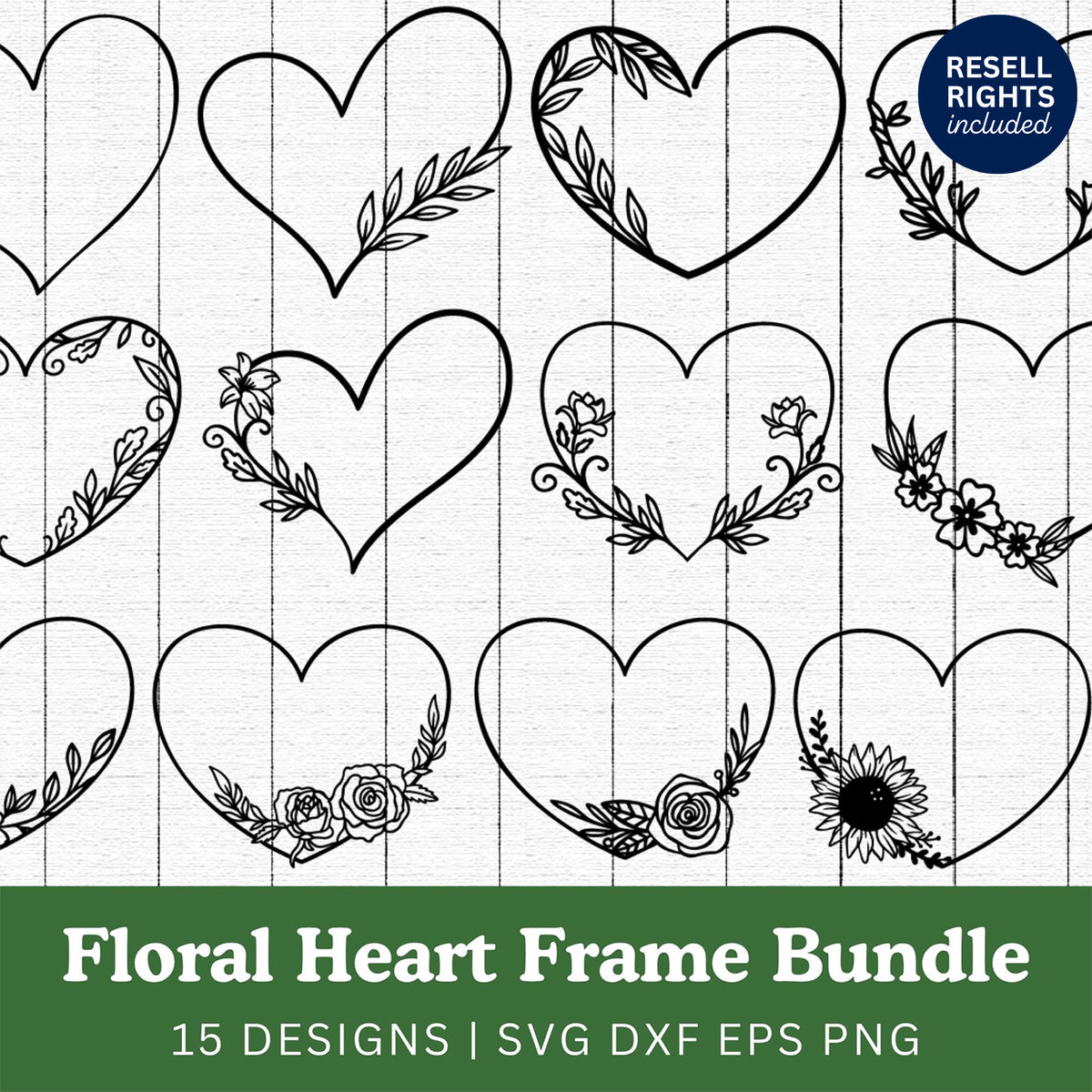 Floral Heart Frame SVG Bundle