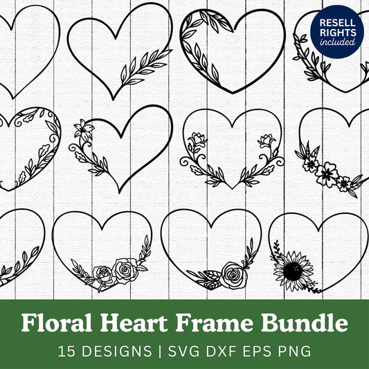 Floral Heart Frame SVG Bundle | Resell Rights Included