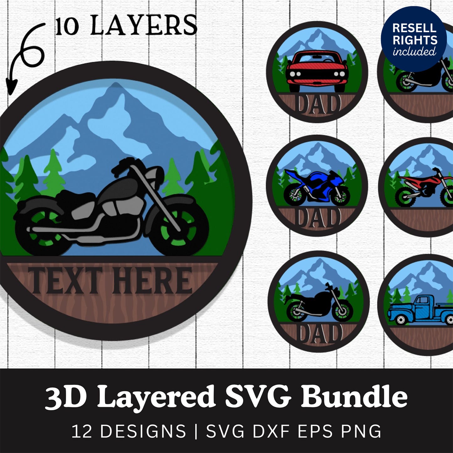 3D Layered Car Truck Motorcycle SVG Bundle | Resell Rights Included