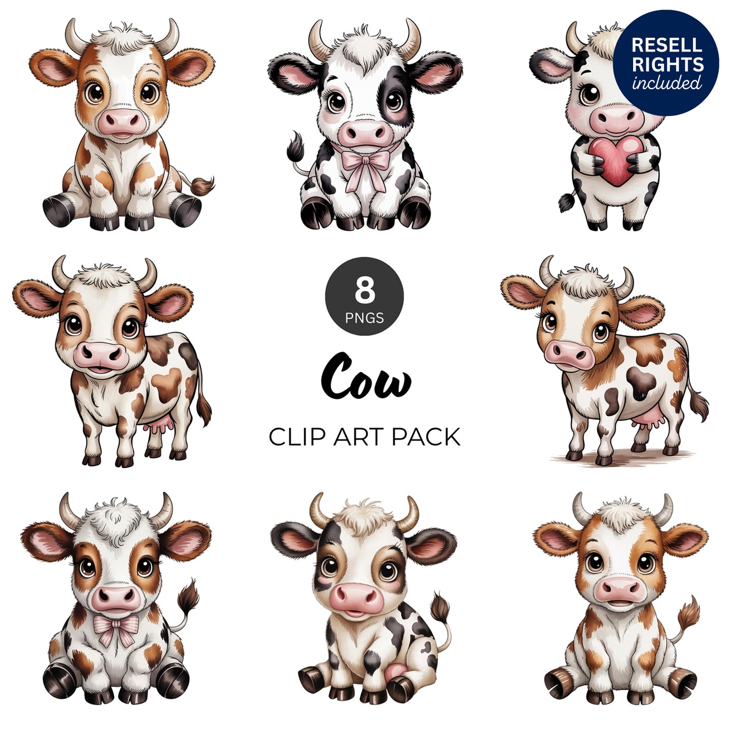 Cow Clipart Pack | Resell Rights Included