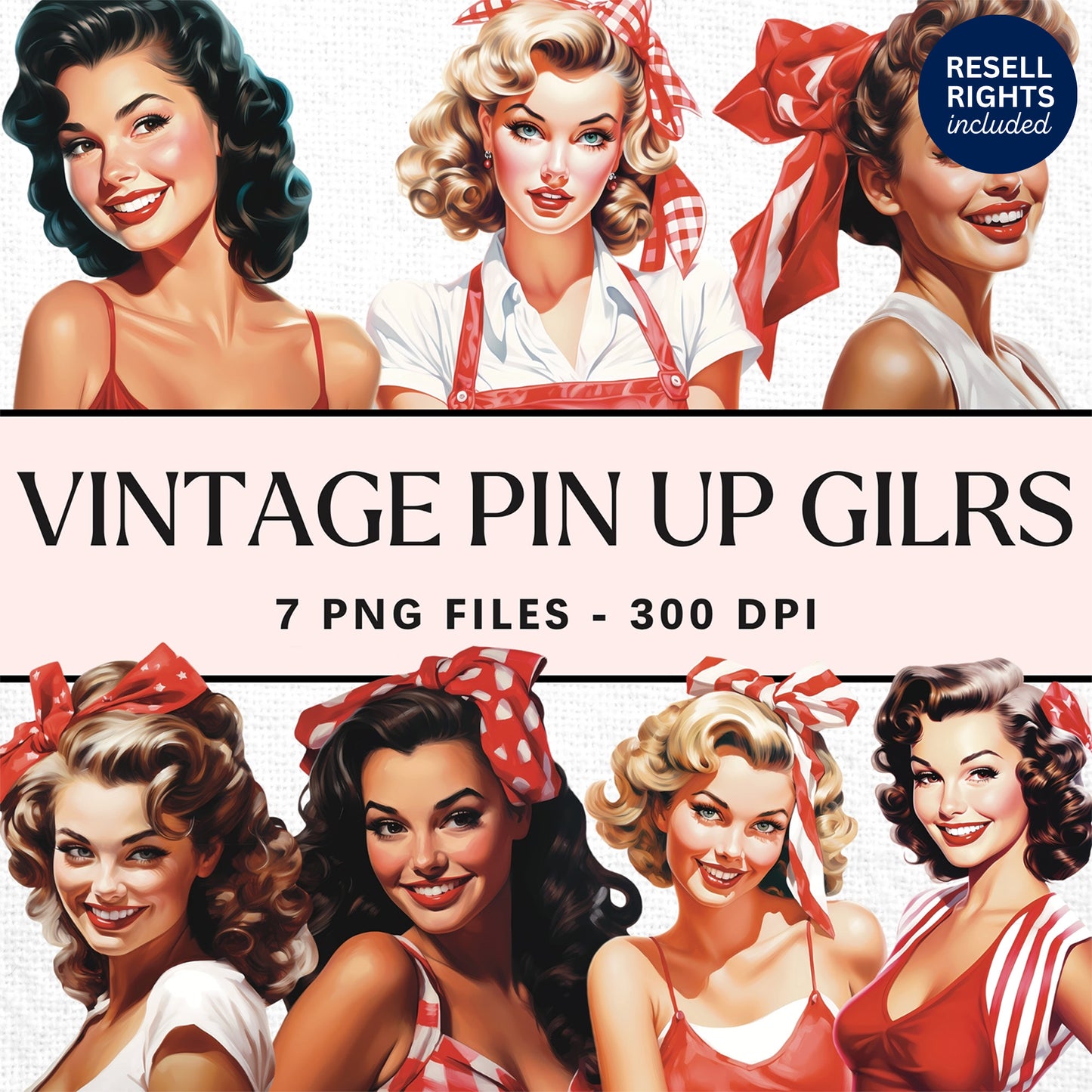 Vintage Pin Up Girl Clipart Pack | Resell Rights Included
