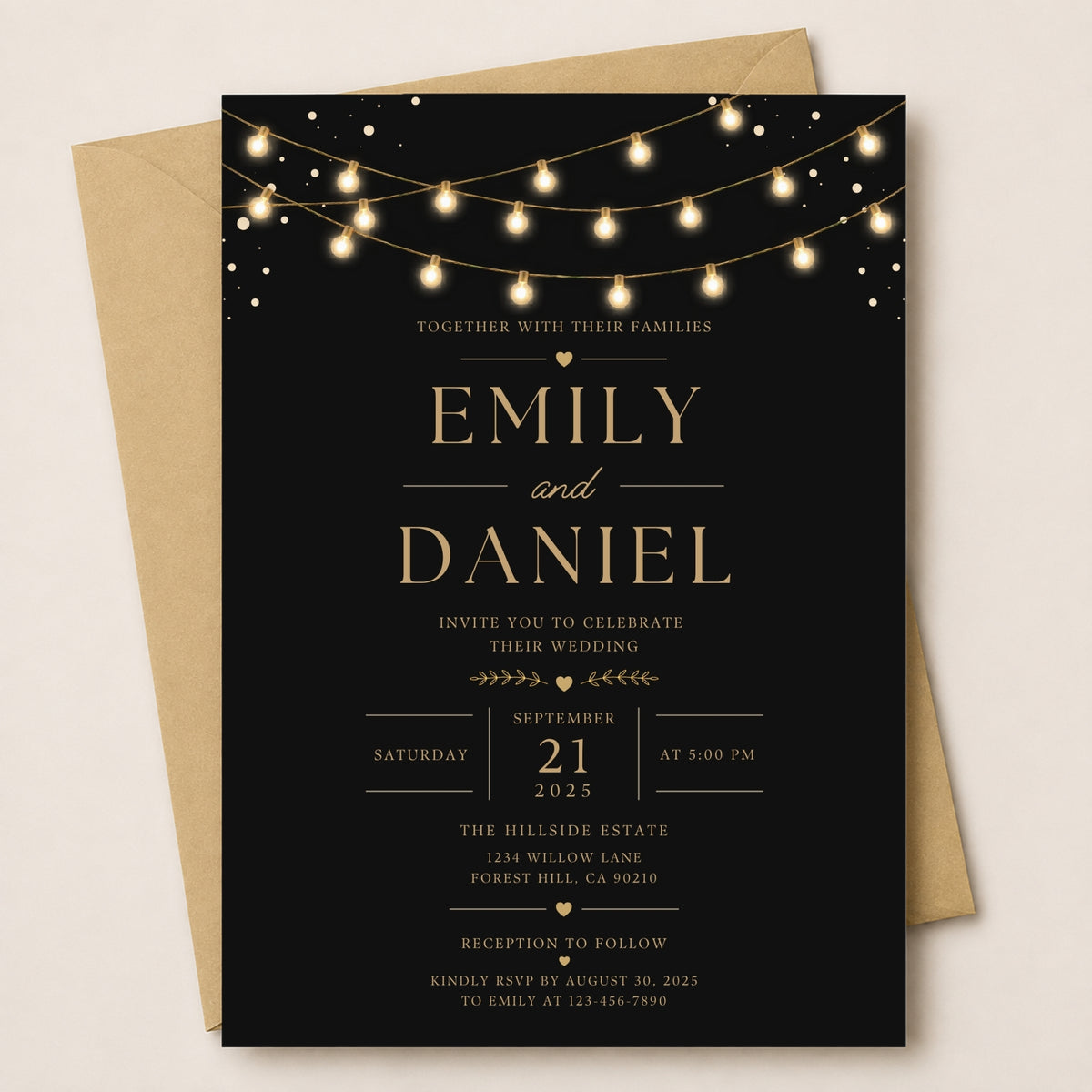 Elegant String Lights Wedding Invitation
