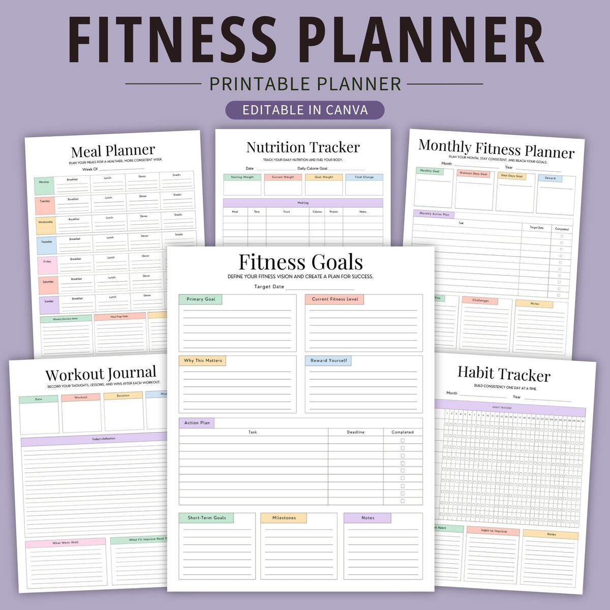 Colorful Fitness Planner