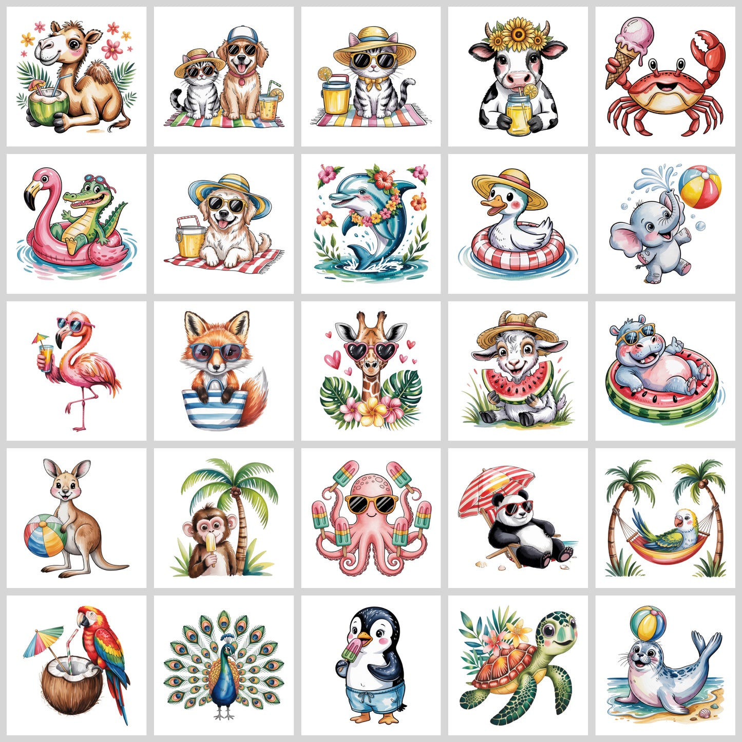 Cute Summer Animals Clipart Pack | Resell Rights Included