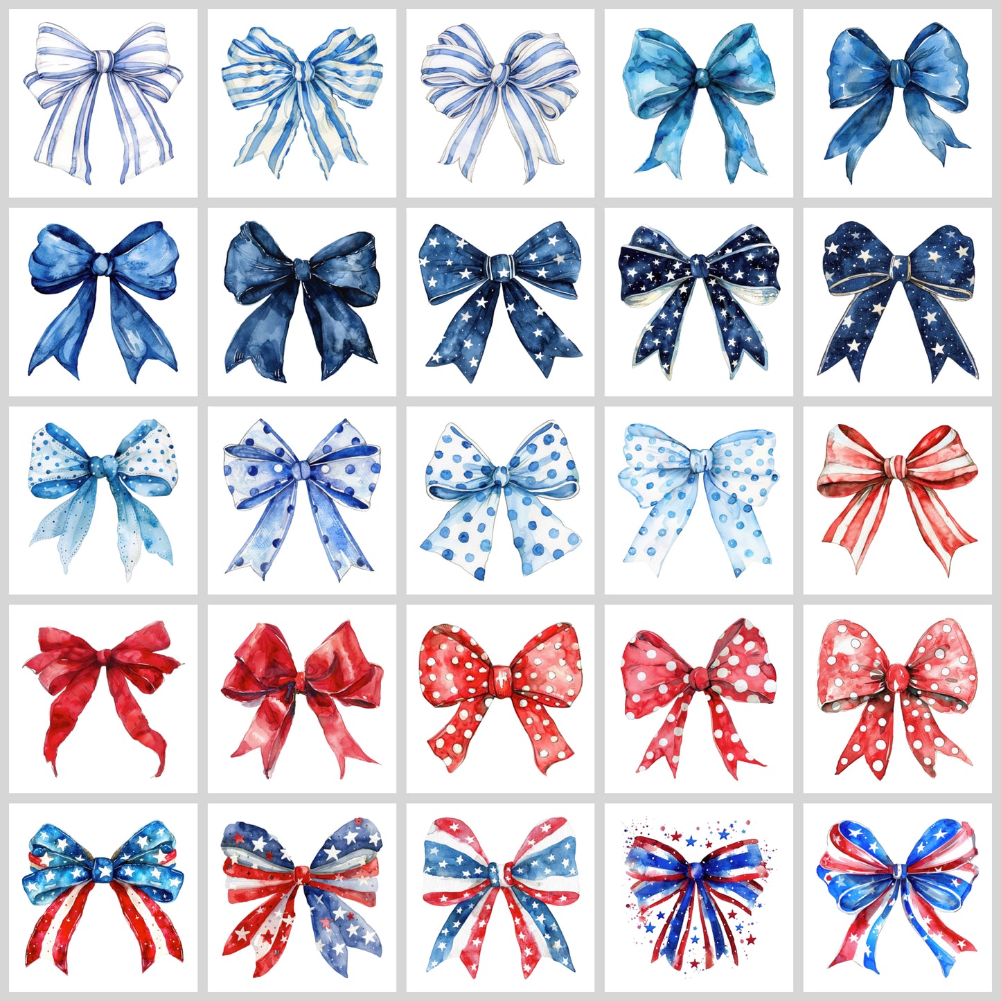 Red White Blue Bow Clipart Pack | Resell Rights Included