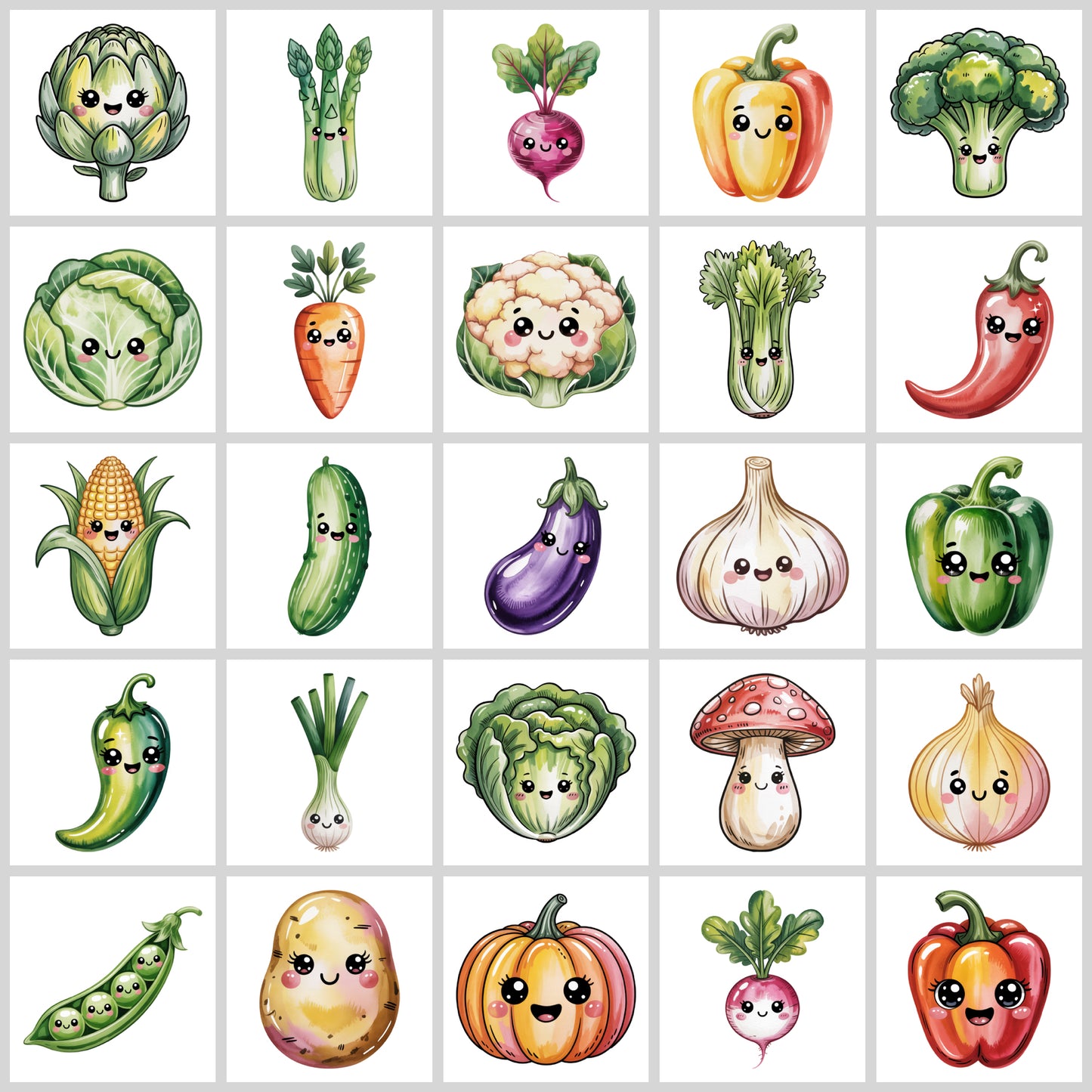 Kawaii Vegetables Clipart Pack | Resell Rights Included