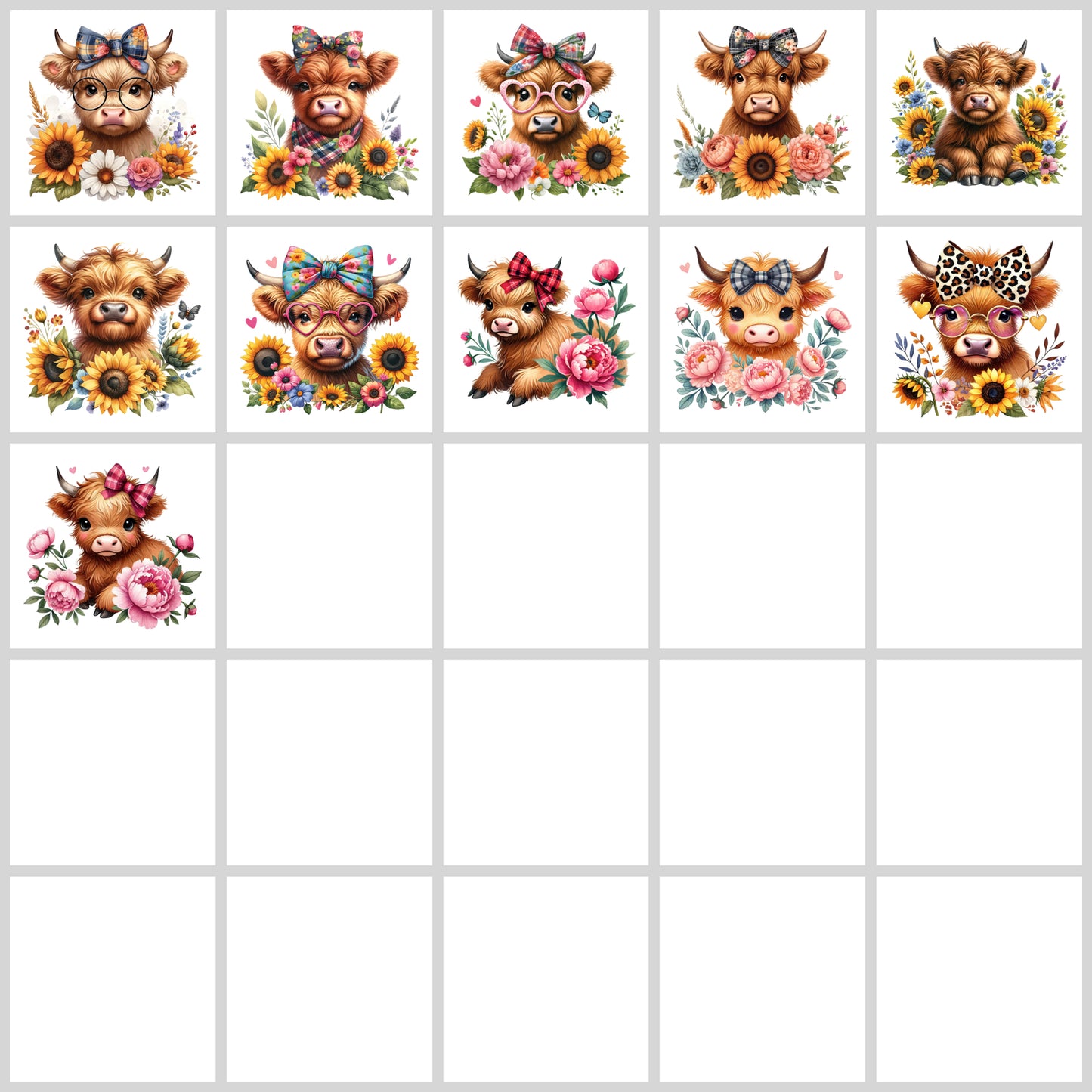 Floral Highland Cow Clipart Pack | Resell Rights Included