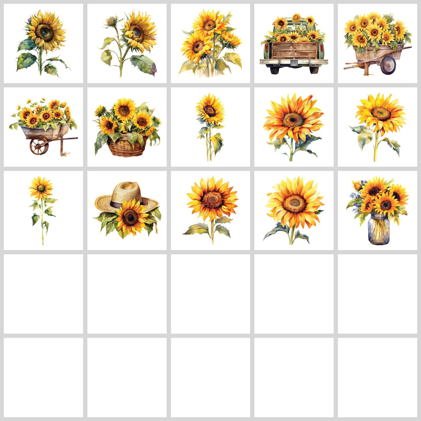 Sunflower Watercolor Clipart Pack | Resell Rights Included