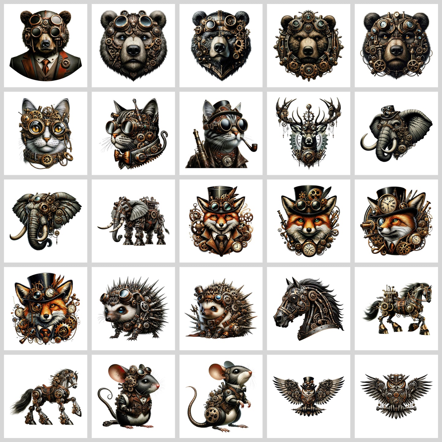 Steampunk Animal Clipart Pack | Resell Rights Included