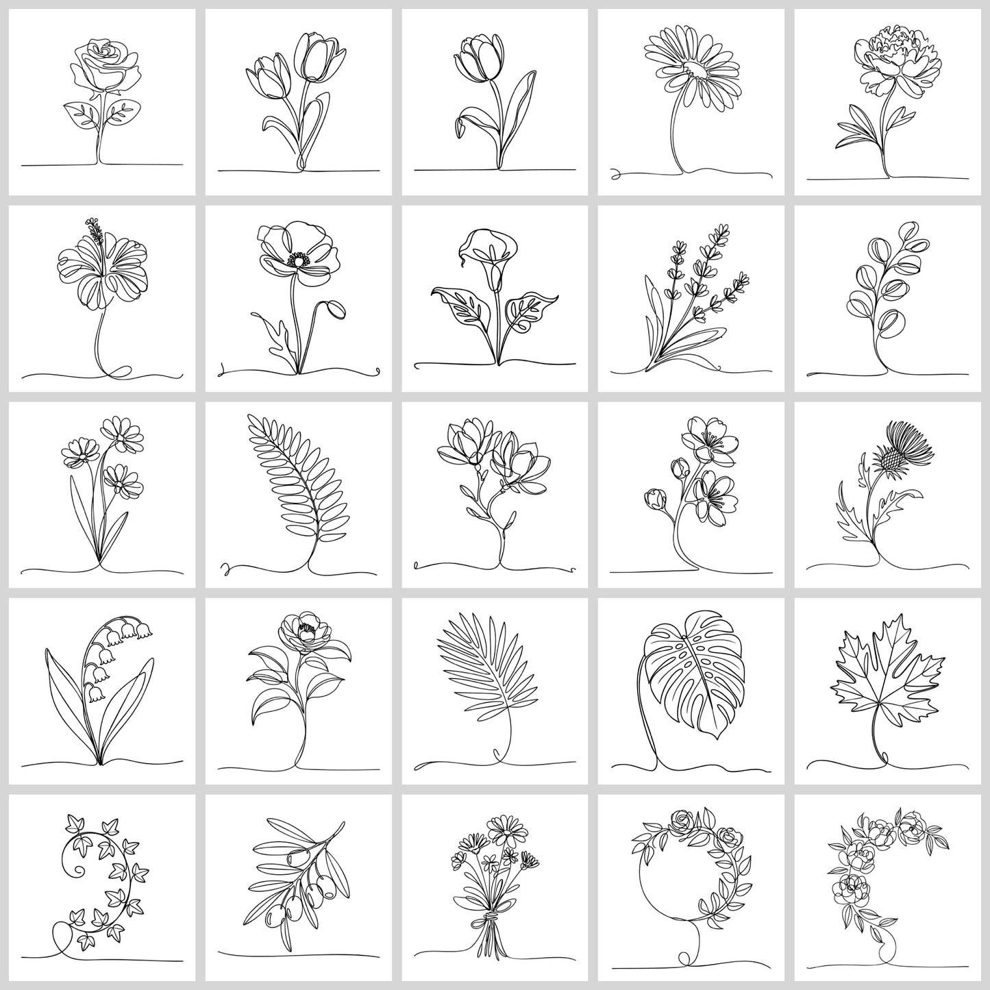 Floral Line Art SVG Bundle | Resell Rights Included