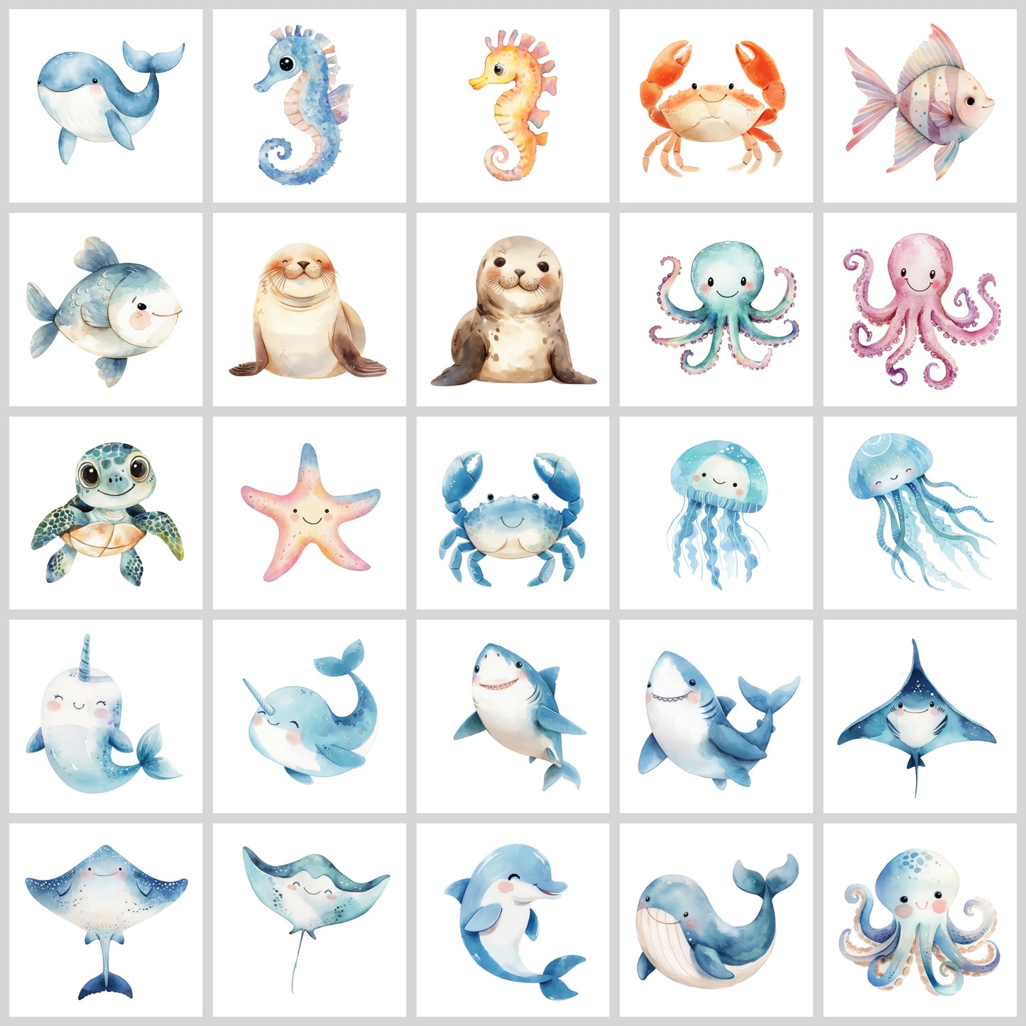 Cute Sea Animals Clipart Pack | Resell Rights Included